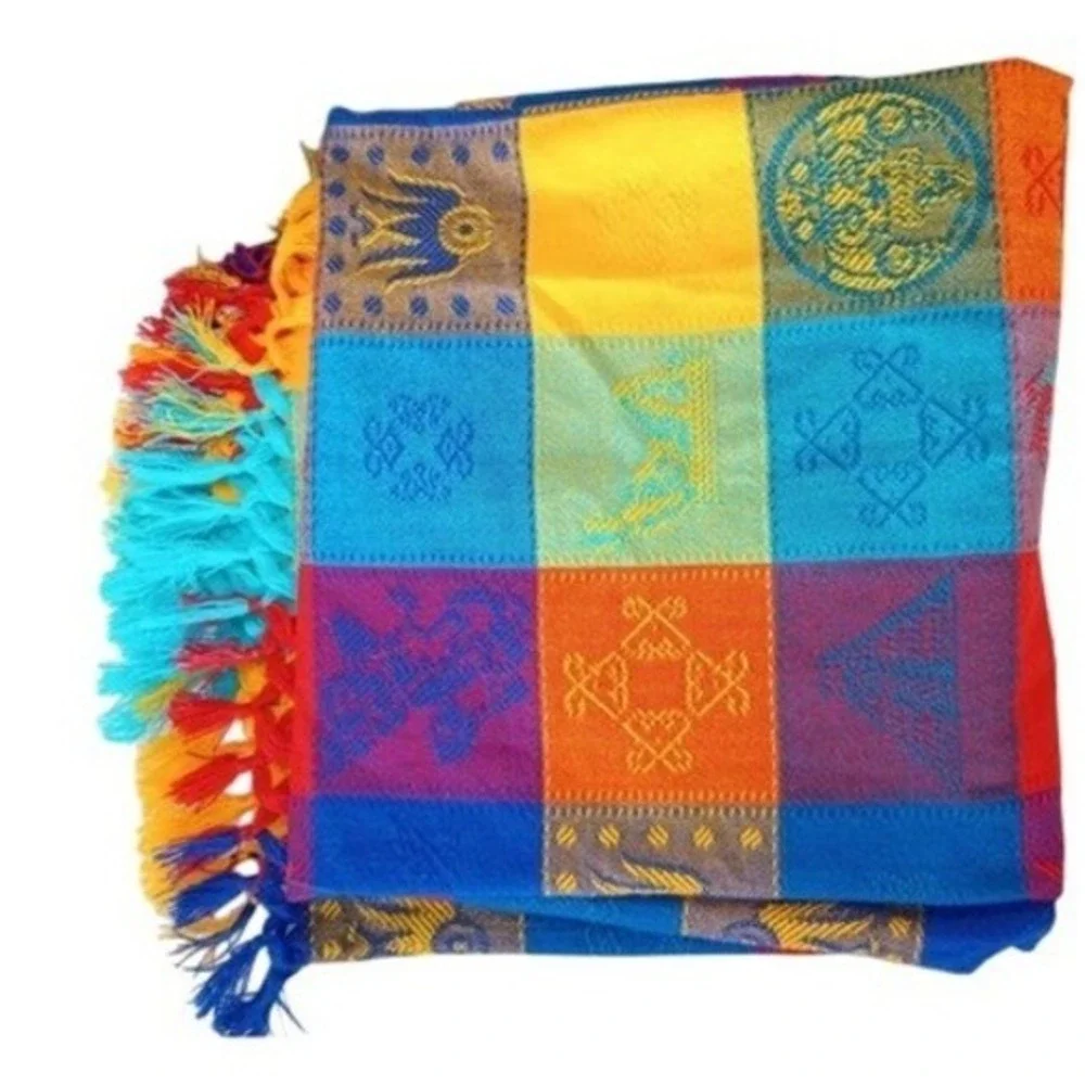 Geometric Blanket‎ Throw Fringed Southwestern Boho Picnic Tapestry Wool Blend